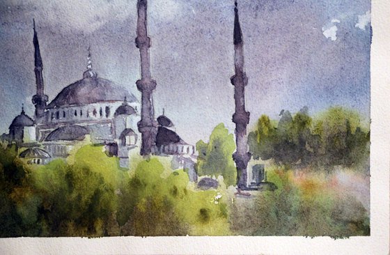 A Mosque in Istanbul, Watercolor on Paper, 21 x 29 cm