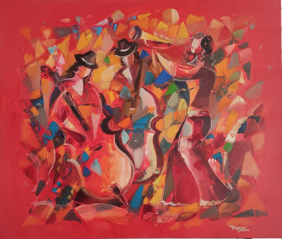 Musical festival (70x60cm, oil/canvas, abstract art, ready to hang)