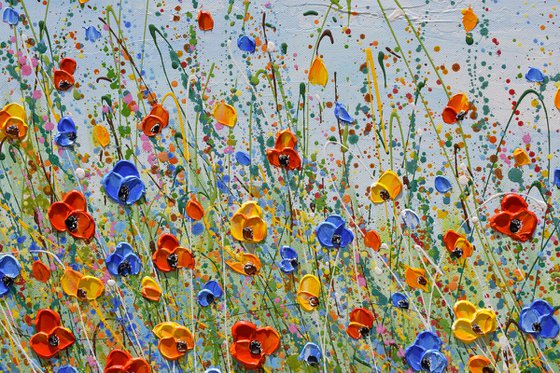 Colorful flower field - Wildflower meadow painting, palette knife art