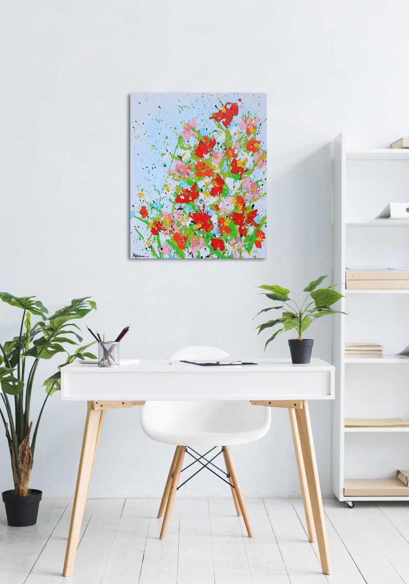 Expressive Botanical Acrylic Painting By Isabelle Pelletane, 15 X 18, Blossom, Original Artwork
