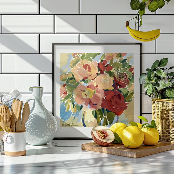 Peonies and Roses in a Crystal Vase