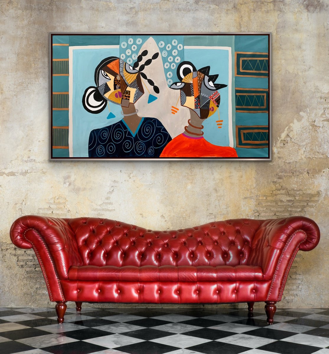 Abstract Portrait Acrylic Painting By Rashna Hackett, 63 X 35", Bubbling Thoughts, Original Artwork