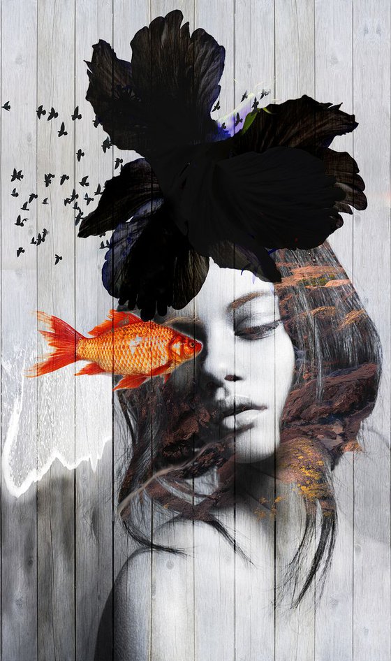 The girl with the Goldfish FEATURED on CANVAS Digital 120 cm x 70 cm