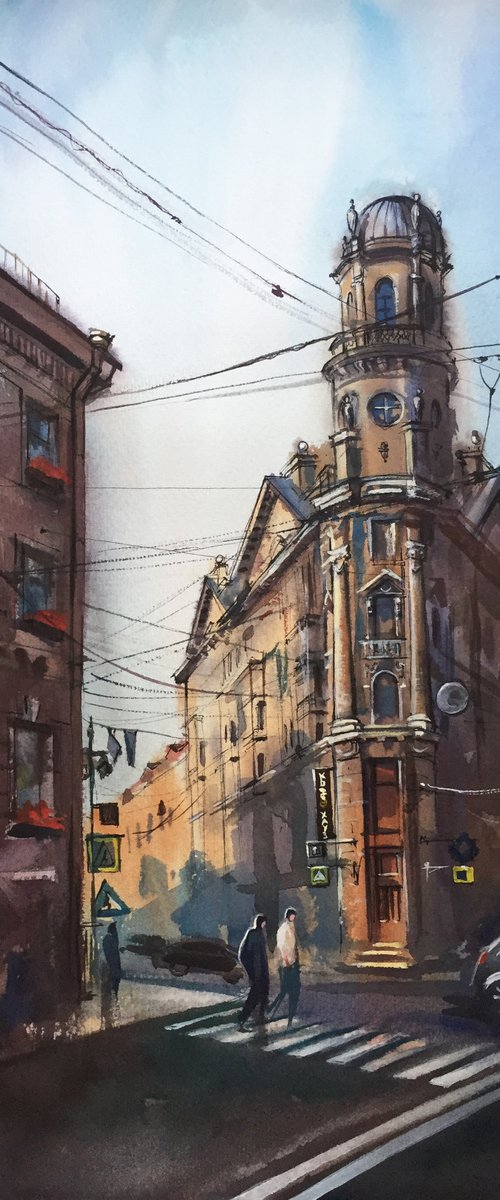 Watercolor cityscape. Saint Petersburg city. by Natalia Veyner
