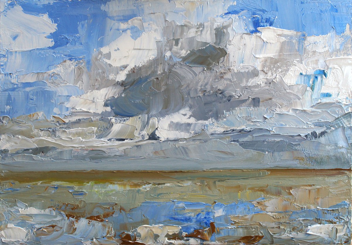 Expressive Oil Painting , Blustery Sky At Whitstable By Ann Palmer, 20 X 16, Artwork For Sale On Artfinder
