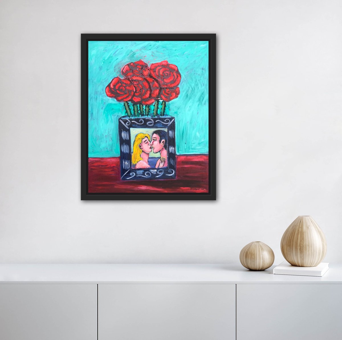 Expressive Botanical Oil Painting By Roberto Munguia Garcia, 16 X 20", Flower Vase Of Love, Original Artwork