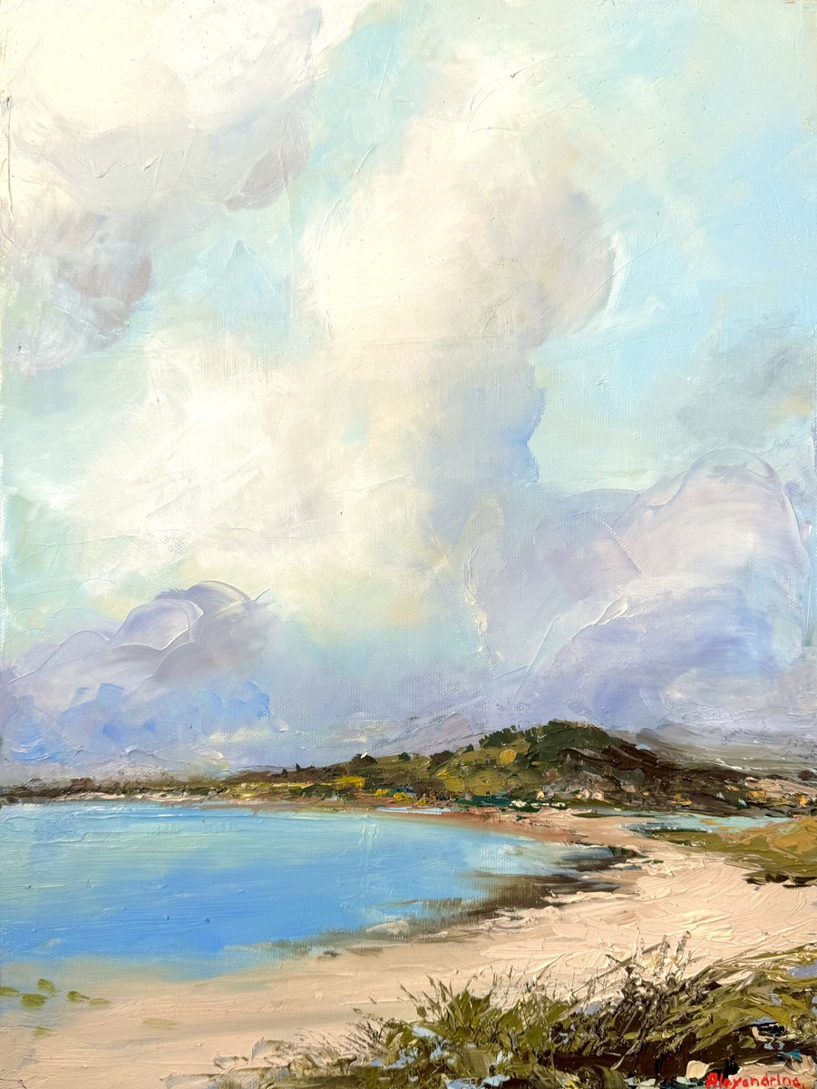 Impressionistic Landscape Oil Painting By Irina Alexandrina, 12 X 16, Big Sky. Ocean. #2, Original Artwork