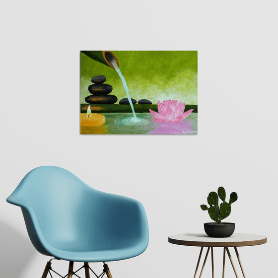 Harmony - peace of soul painting; pink lotus flower