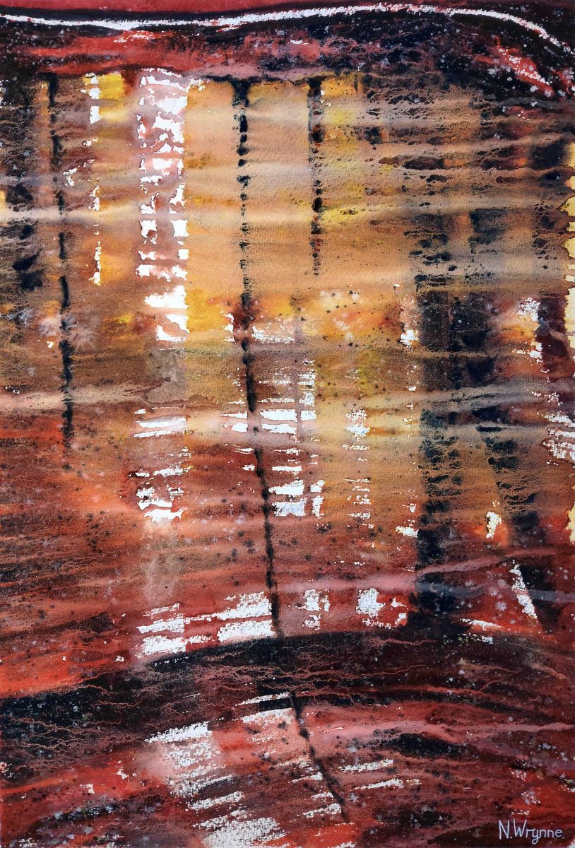 Expressive Abstract Watercolour By Neil Wrynne, 15 X 22", The Light Of Setting Suns, Original Artwork