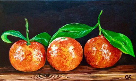 Oranges.  Still life. Oil  painting on linen canvas.