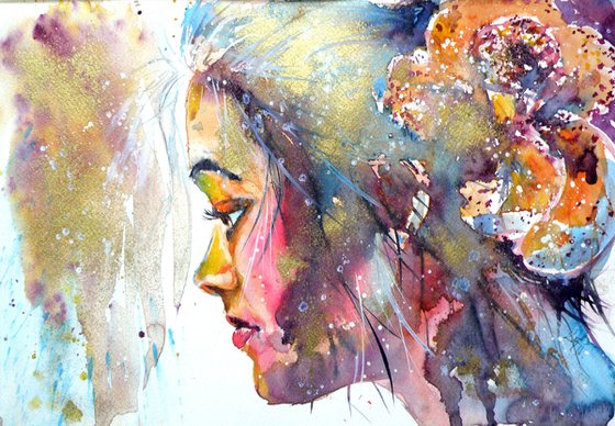 Girl with gold and flower
