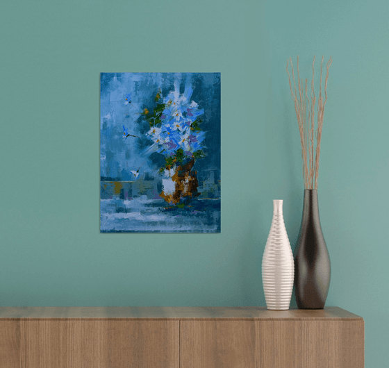 still life painting. Flowers in vase. gift art