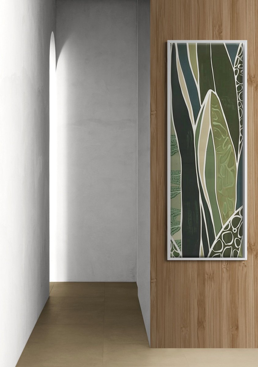 Abstract Acrylic Painting By V+V Kniazievi, 24 X 63", Plant Code #7, Original Artwork