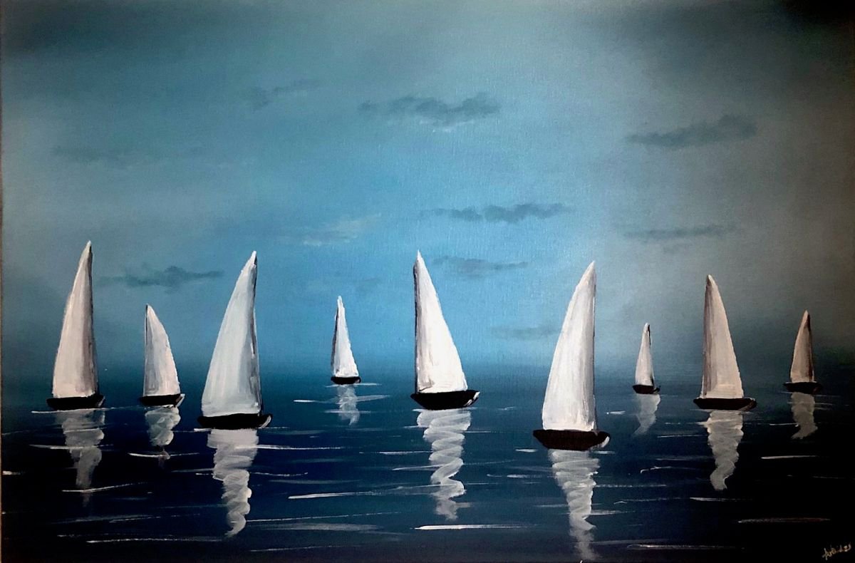 White Sails And Blue Sky by Aisha Haider