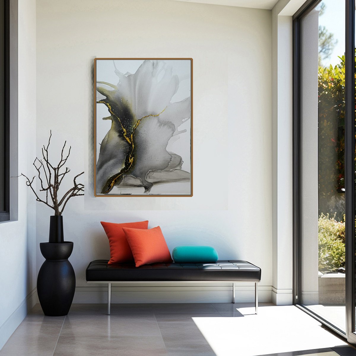 Geometric Abstract Painting By Vishalandra Dakur, 24 X 30", Golden Wonder, Original Artwork