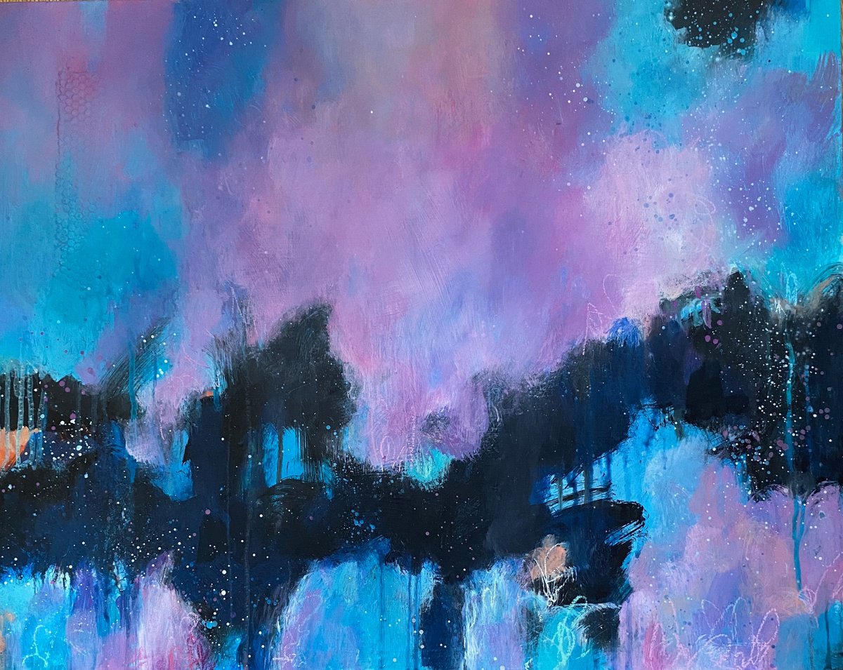 Abstract Acrylic Painting By Kate Marion Lapierre, 30 X 22", Celestial Lights, Original Artwork