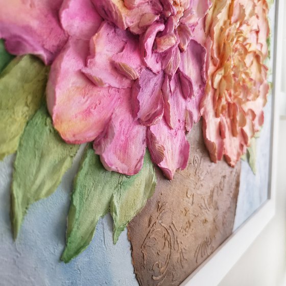 Peony bouquet, sculpture painting