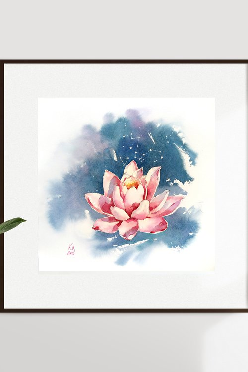 Original watercolor painting "Lotus - the flower of life" by Ksenia Selianko