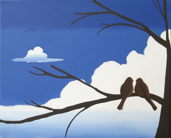 love bird abstract landscape original "Together Forever " painting art canvas - 40 x 16 inches romance  heart