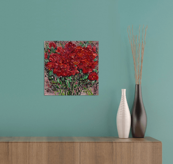 Scarlet Bloom Impasto Abstract