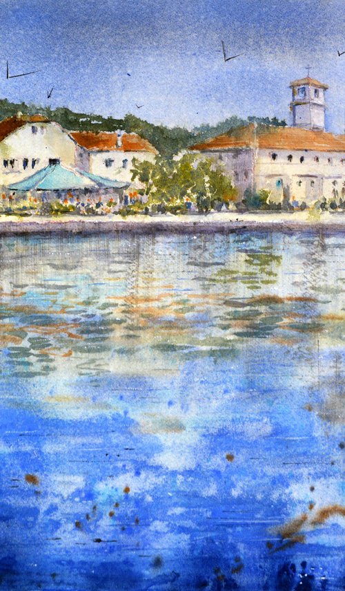 Veli Iž panoramic Croatia 25x36 cm 2023 by Nenad Kojić watercolorist