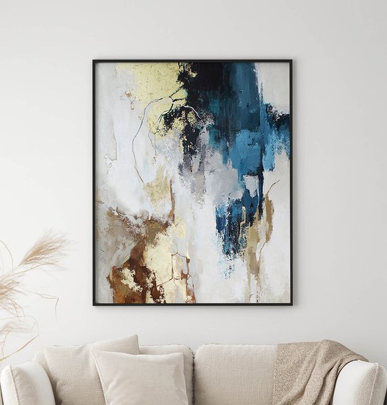 "Flux 3" Navy and gold abstract acrylic art