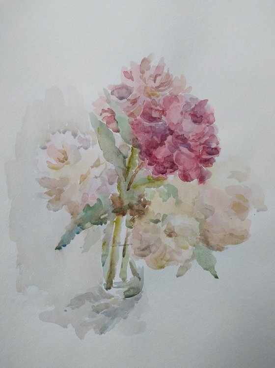 Peonies. Original watercolour painting 2020