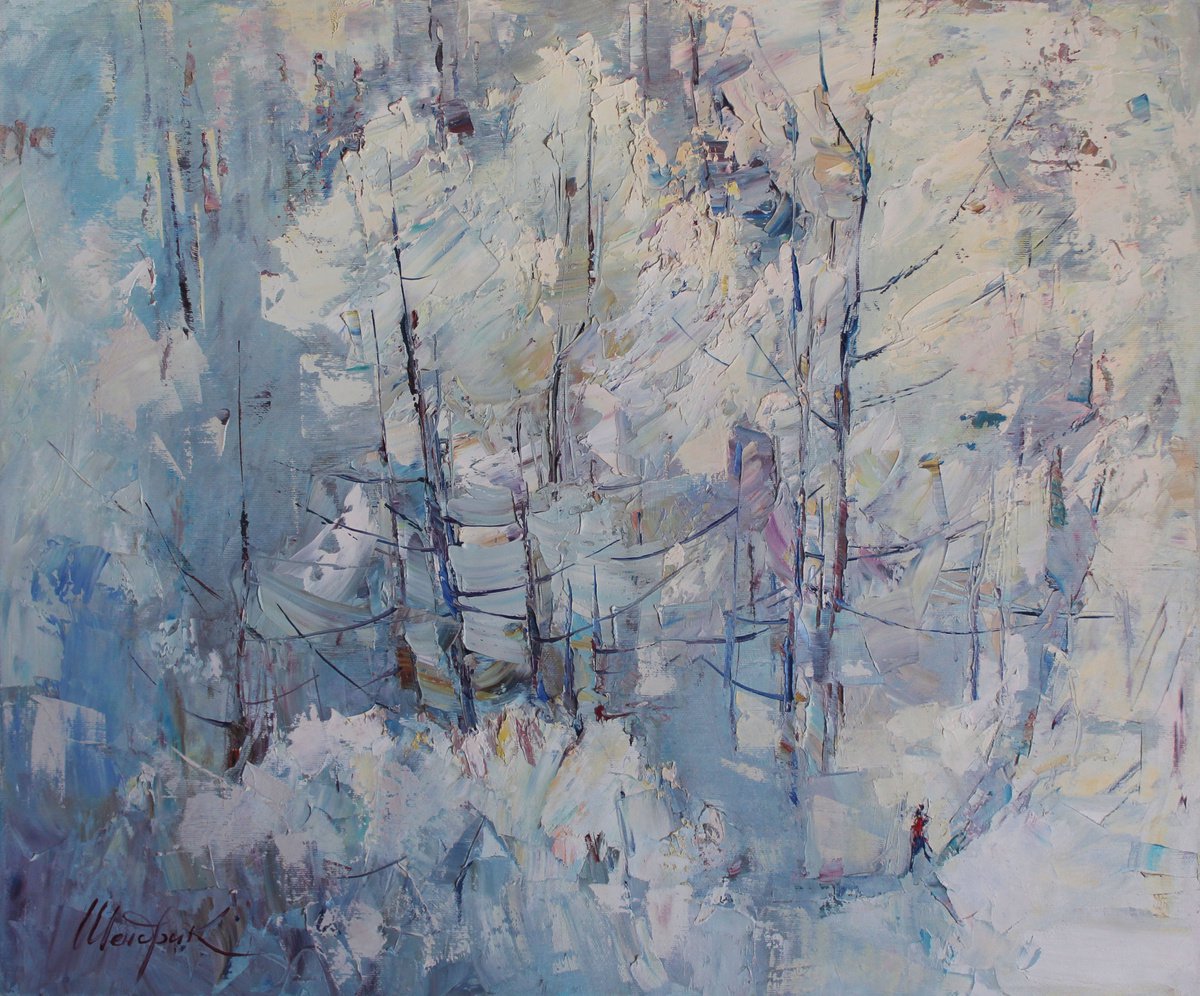 Impressionistic Landscape Oil Painting By Tetiana Shendryk, 24 X 20", Snowy Winter, Original Artwork