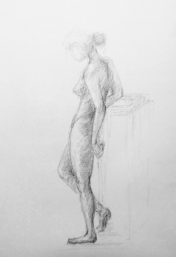 Nude model. Original pencil drawing.