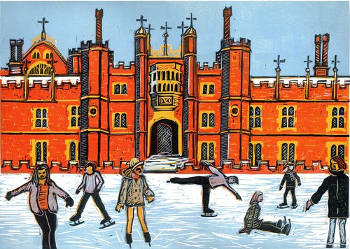 Ice Rink at Hampton Court. Limited Edition linocut by Fiona Horan
