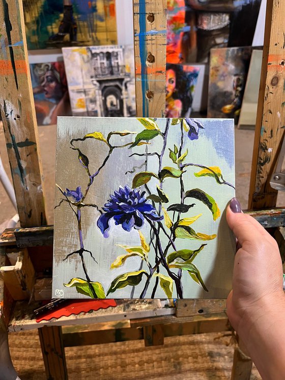 Blue Bloom on Silver Light