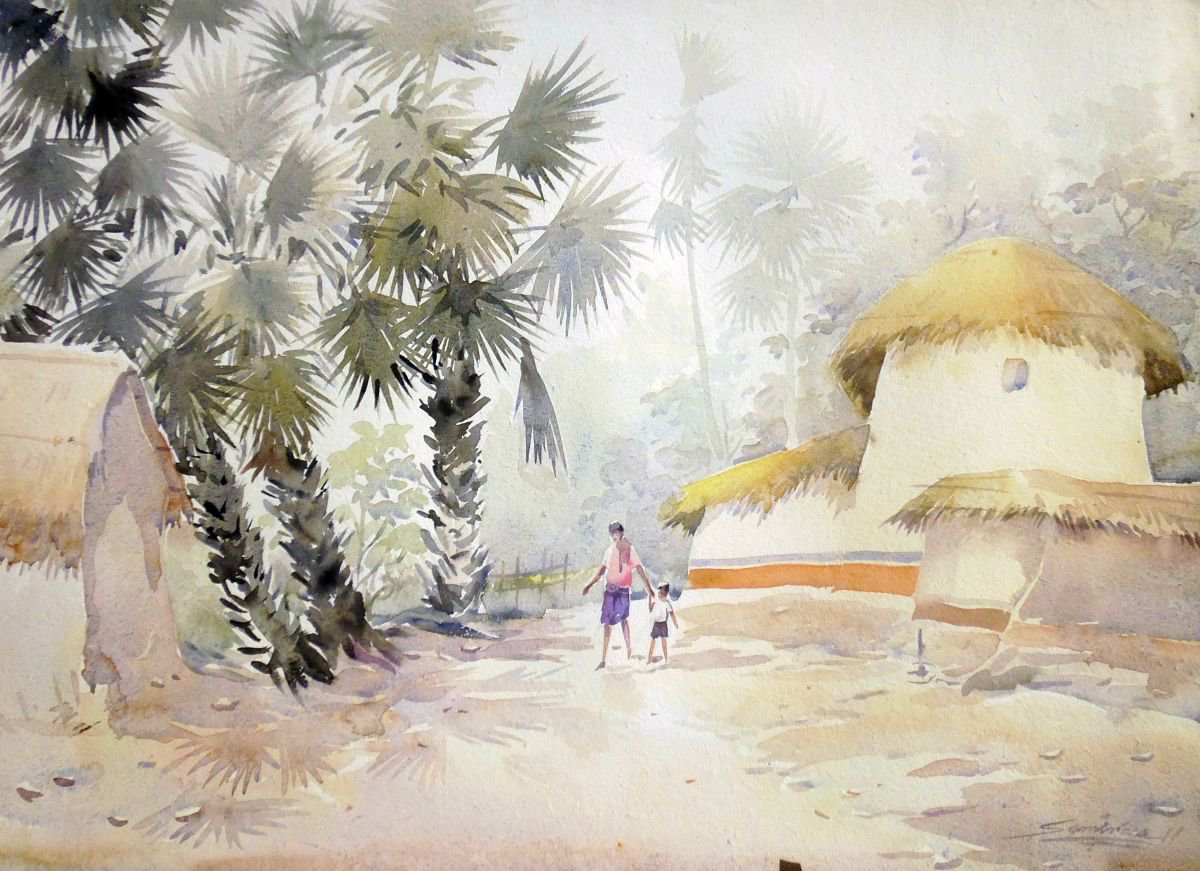 Beauty of Bengal Village - Watercolor Painting by Samiran Sarkar