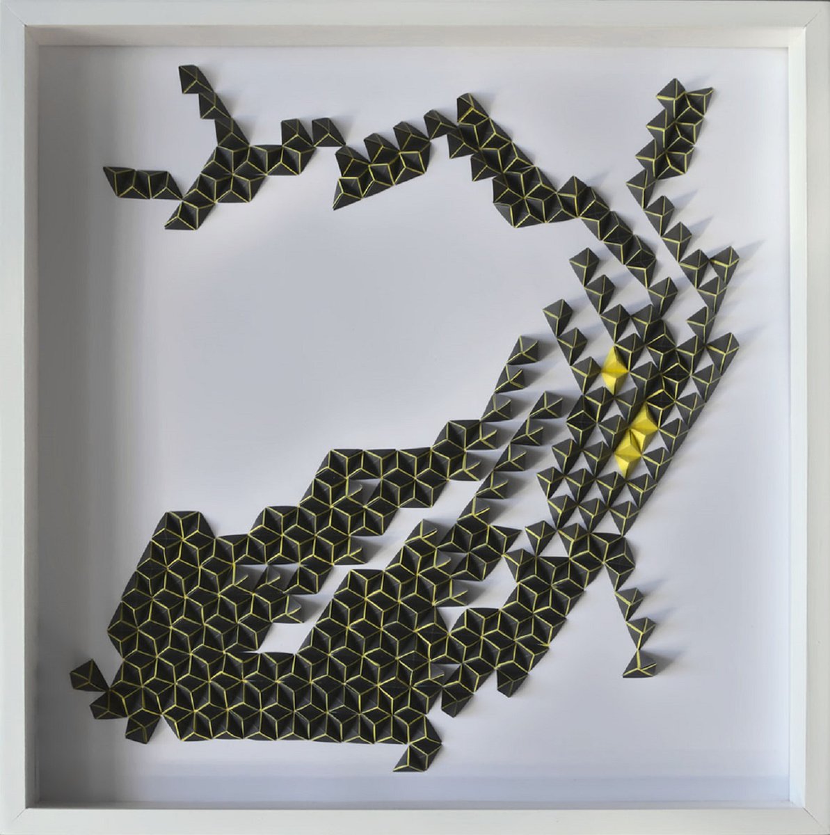 Geometric Animal Relief By Evgeniq Ivanova, 25 X 25, Flock Of Birds, Original Artwork