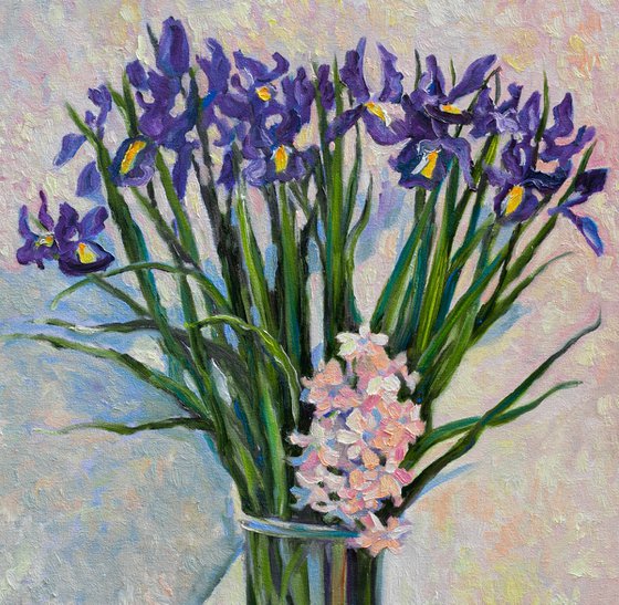 Blue Irises and Hyacinth