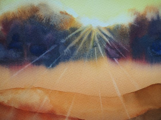 Sunset in the mountains  - original watercolor artwork