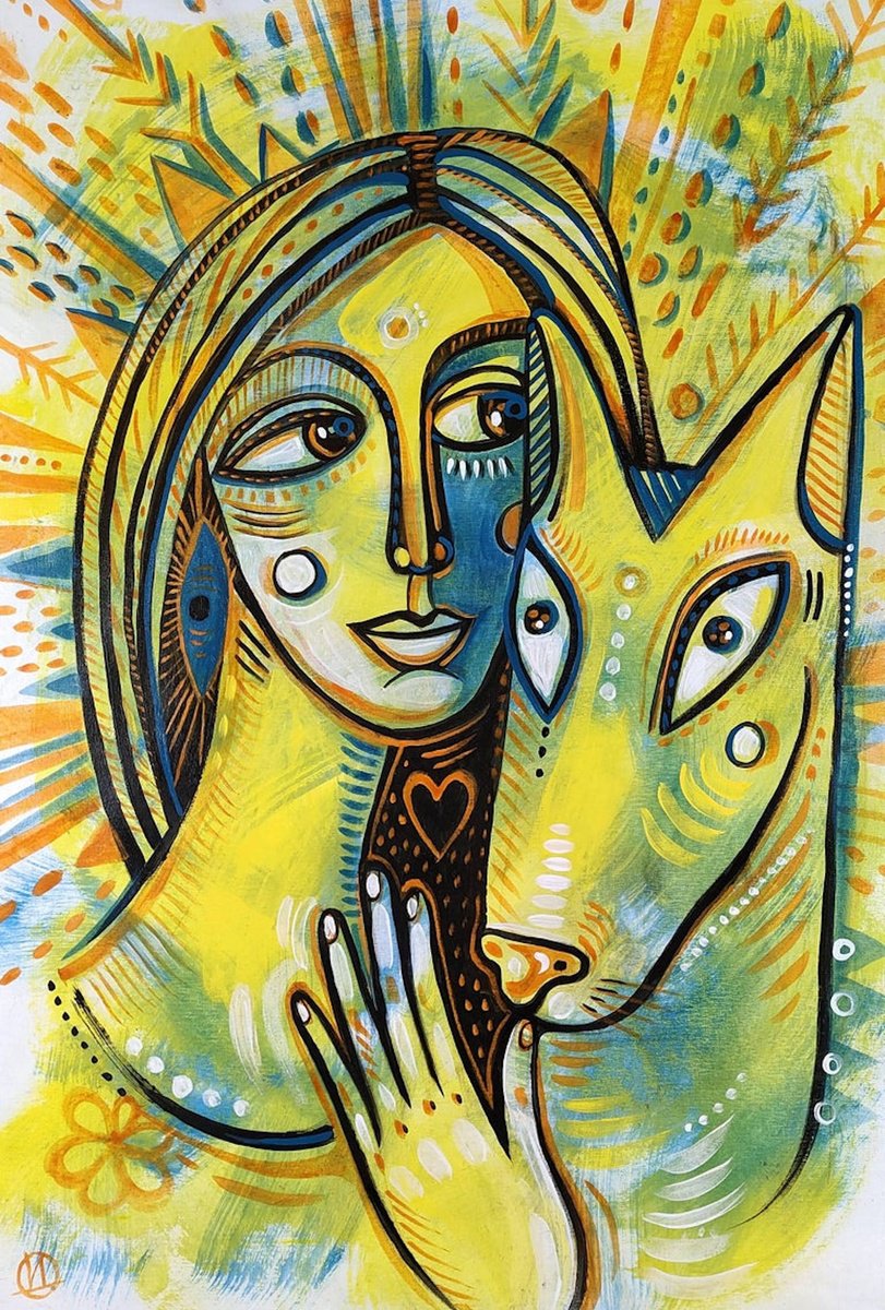 Impressionistic Animal Acrylic Painting By Daria Kusto, 26 X 39, Friends, Original Artwork