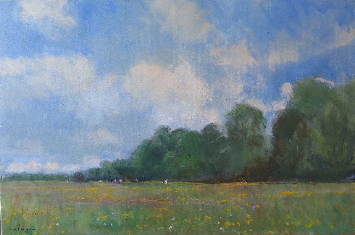 Impressionistic Landscape Oil Painting By Malcolm Ludvigsen, 34 X 24", Midsummer Meadow, Original Artwork