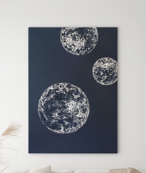 "Planets" Textured silver planets art