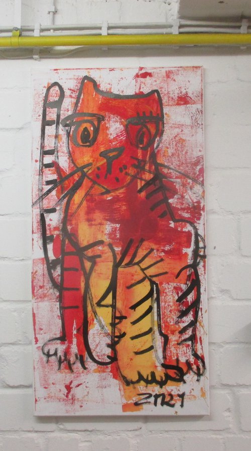 wild red cat xl acrylicpainting  23,5 x 39,4inch by Sonja Zeltner-Müller