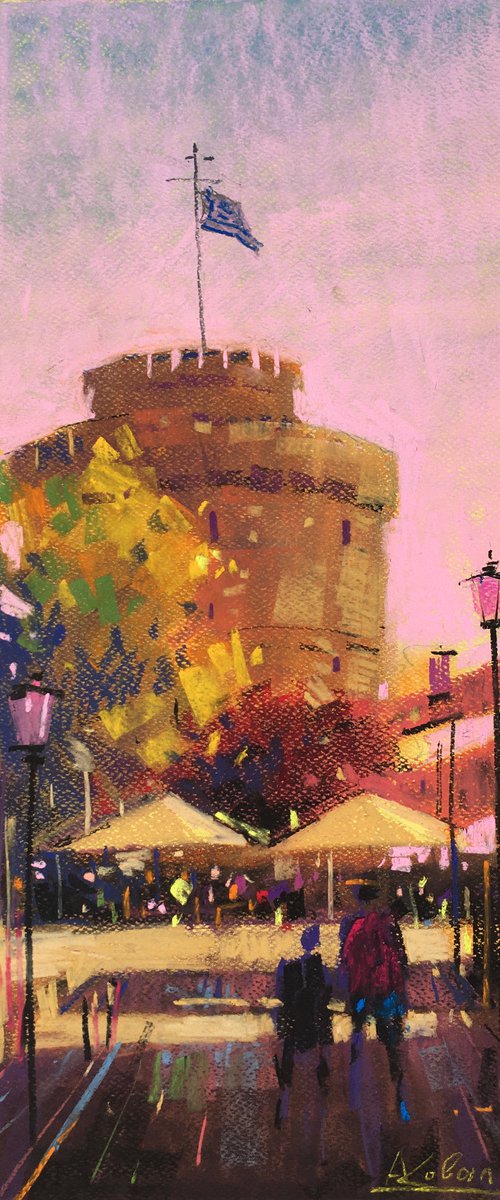 The handmade pastel painting "Thessaloniki, Greece" by Andrii Kovalyk