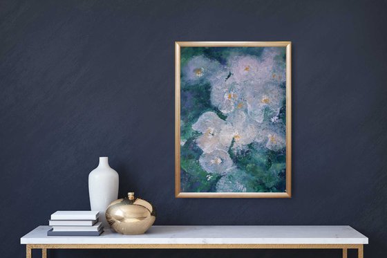 Abstract orchids on green