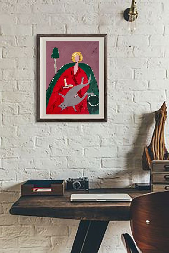 Woman Cat Original Painting
