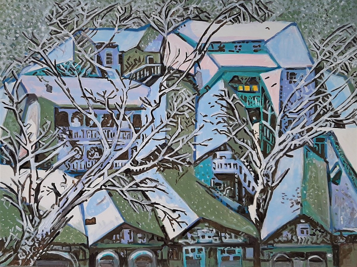 Winter village /69 x 52 cm by Alexandra Djokic