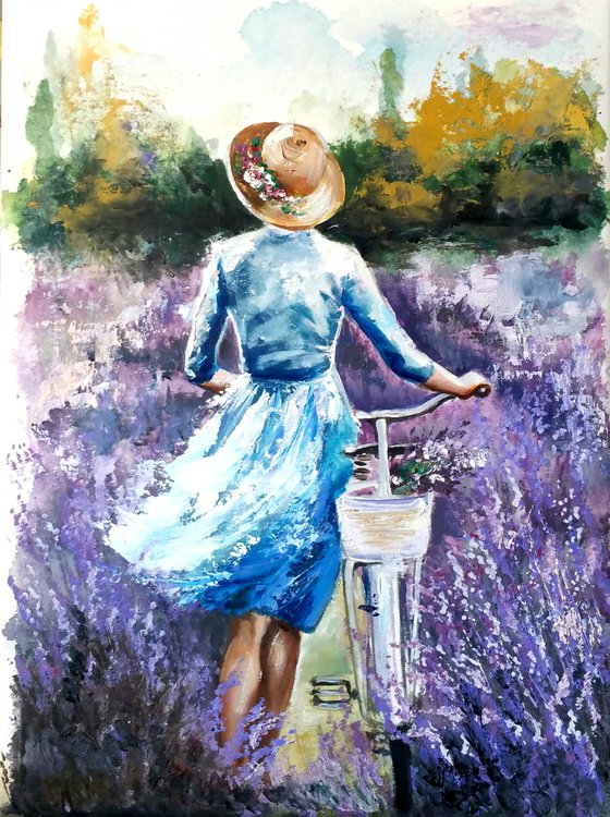 " Provence summer" 30x40x2cm Original watercolor and oil painting on canvas,ready to hang