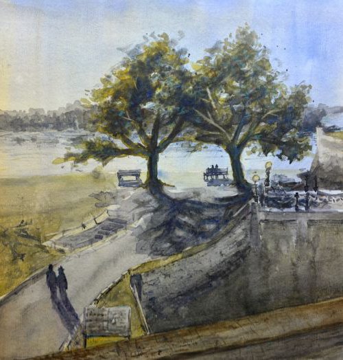 Kalemegdan hill in Belgrade by Nenad Kojić watercolorist