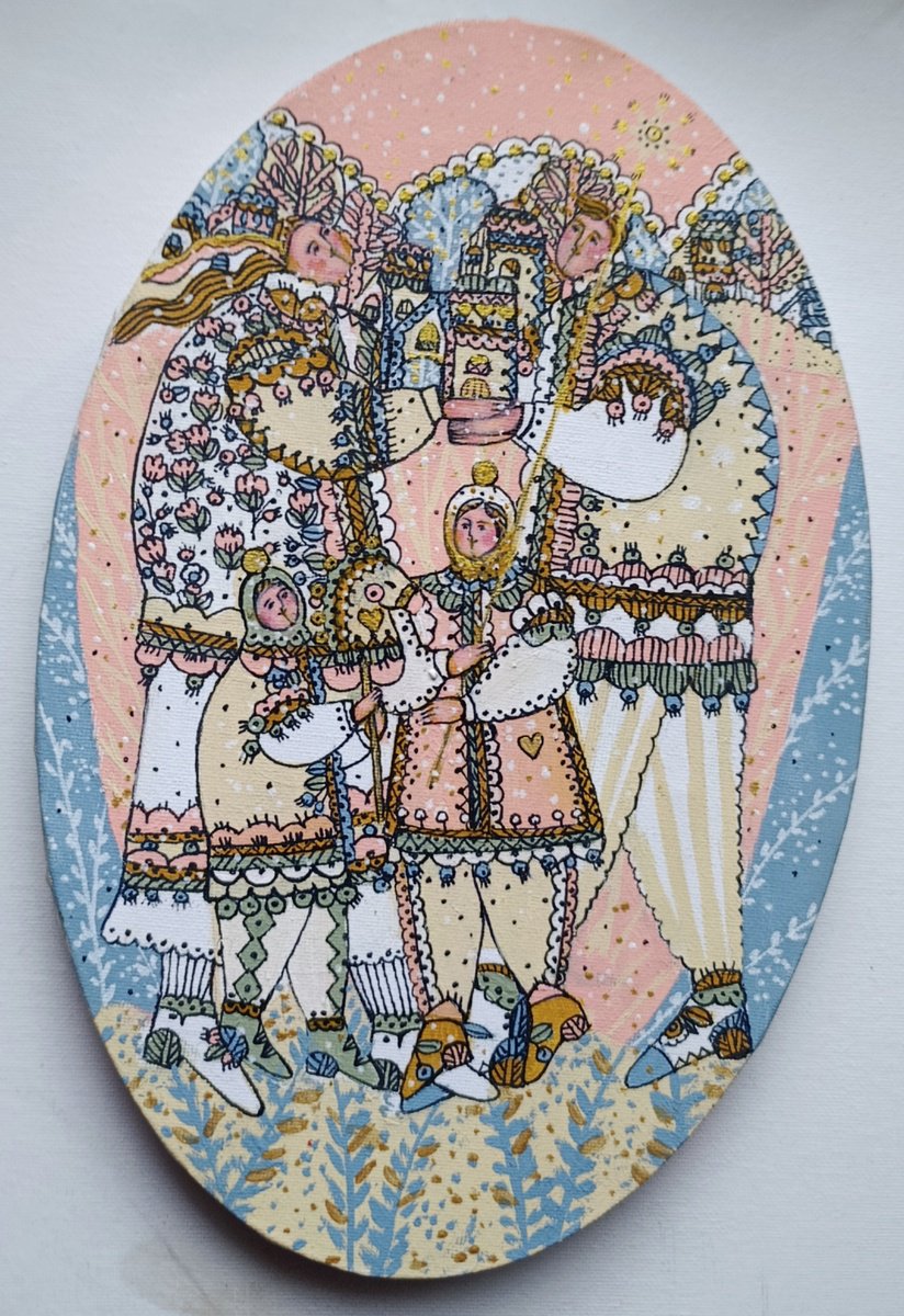 Naive Portrait Acrylic Painting By Tetiana Osadchuk, 12 X 8", Winter Wonders, Original Artwork