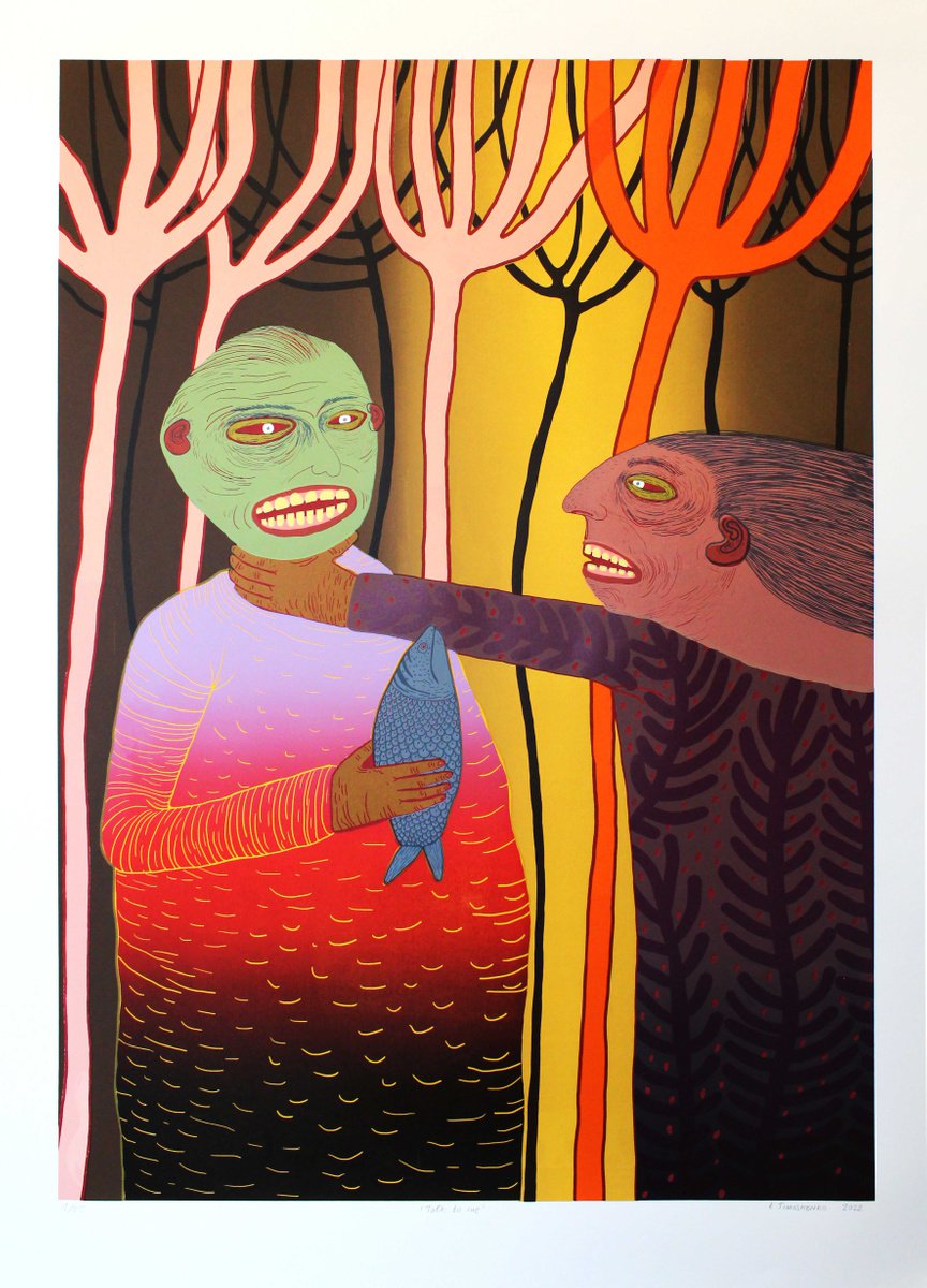 Expressive Portrait Screenprint By Katya Timoshenko, 28 X 39", Let