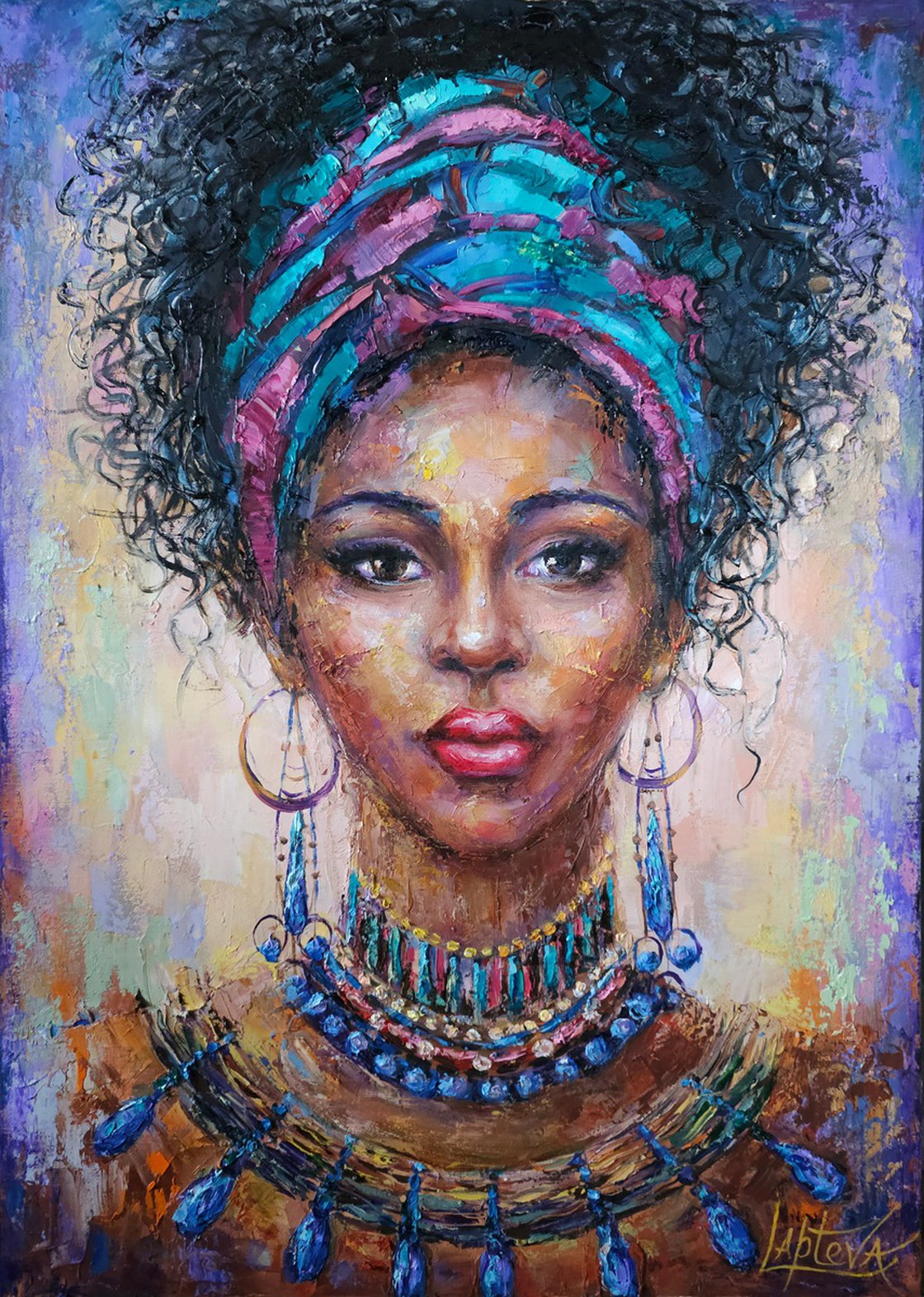 Original Oil Painting - Portrait of a Black Woman by Viktoria Lapteva