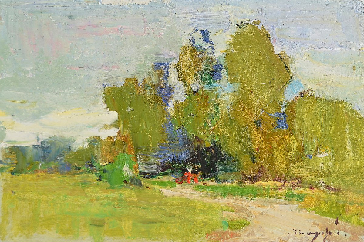 Impressionistic Landscape Oil Painting By Alexander Shandor, 13 X 9, Warm Summer, Original Artwork