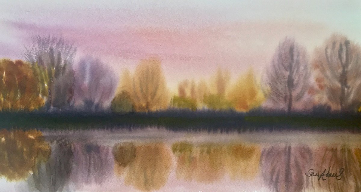 River trees at dusk by Samantha Adams professional watercolorist